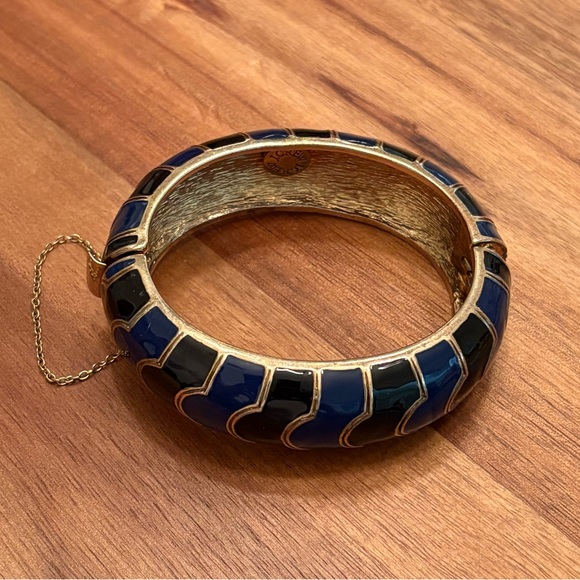 J.Crew | Black and Blue Enamel Hinge Bracelet | 2.5” Diameter - Picture 2 of 5